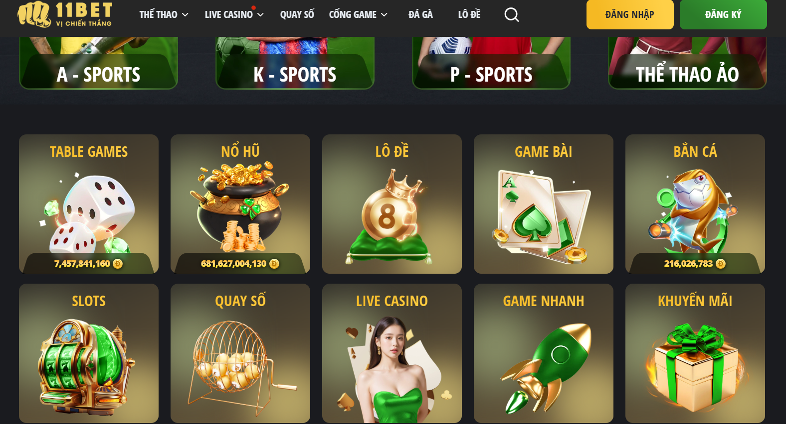 Một số sảnh game nổi bật tại nhà cái 11bet